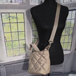 Quilted Taupe Crossbody Bag with Adjustable Strap